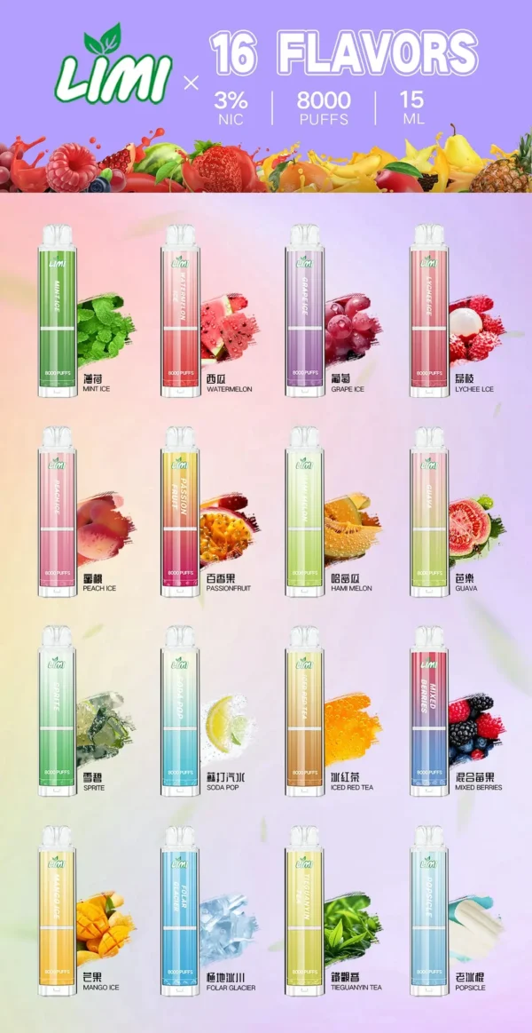 5cf39d64708a80059551a64793f0a4a7.webp LIMI 8000口拋棄式電子煙 一次性電子煙長效容量設計 日常攜帶使用 方便即用型電子煙推薦 台灣現貨